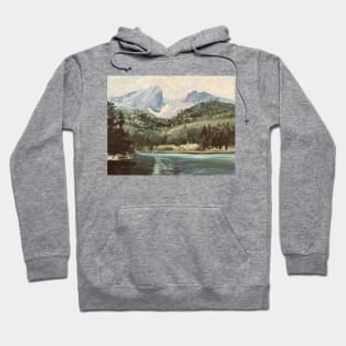 Mountain Vintage Oil on Canvas Lake Painting Hoodie